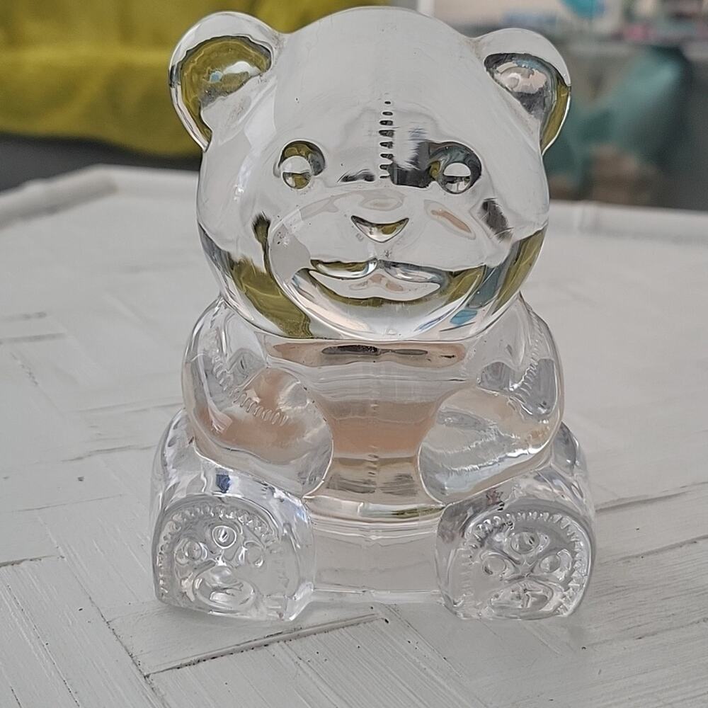 Partylite Teddy Bear Glass Crystal Teddy Bear Candle Holder 4"